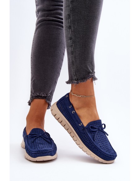Women's Moccasins with Bow Navy Blue Reece