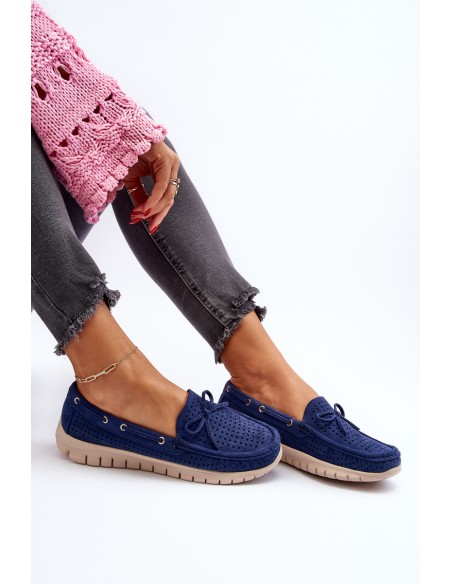 Women's Moccasins with Bow Navy Blue Reece
