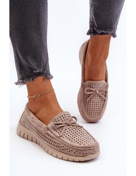 Women's Beige Loafers With Bow Reece