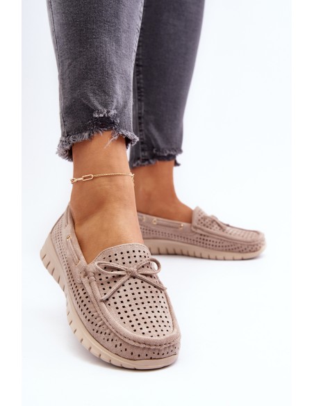 Women's Beige Loafers With Bow Reece