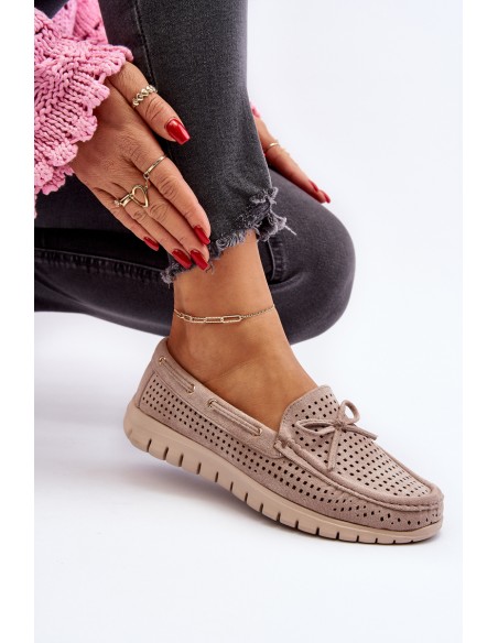 Women's Beige Loafers With Bow Reece