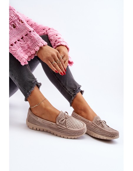Women's Beige Loafers With Bow Reece