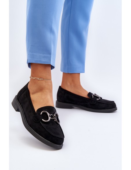 Women's Suede Moccasins with Decoration Black Echonesa