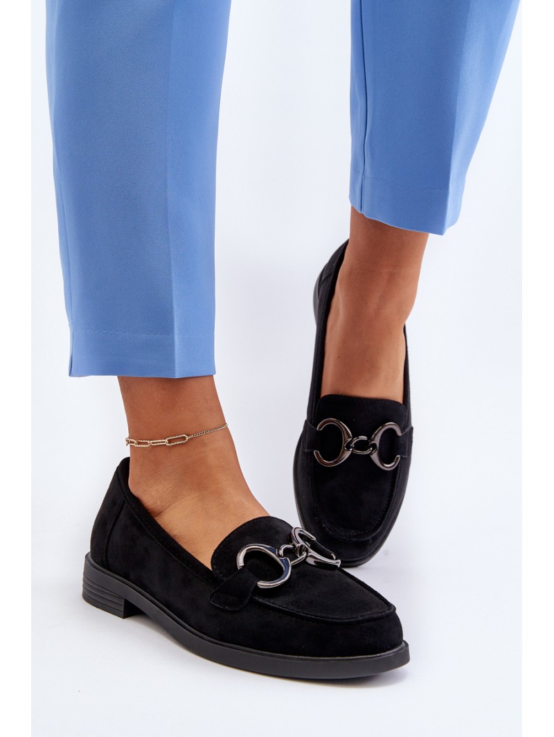 Women's Suede Moccasins with Decoration Black Echonesa