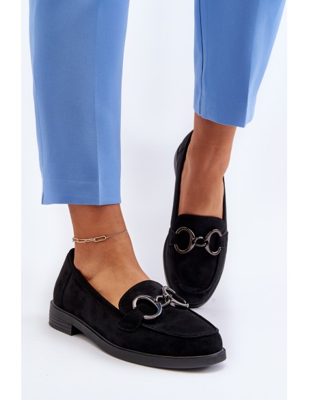 Women's Suede Moccasins with Decoration Black Echonesa