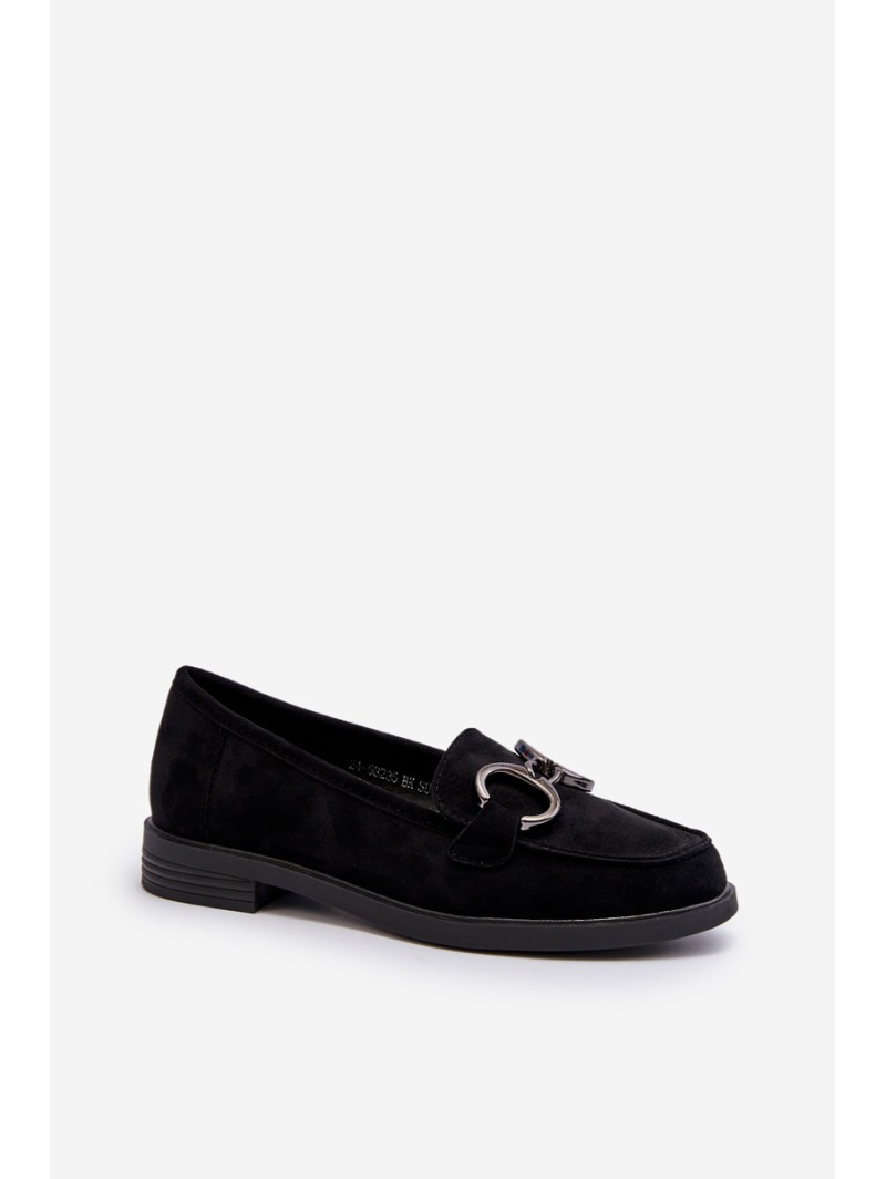 Women's Suede Moccasins with Decoration Black Echonesa