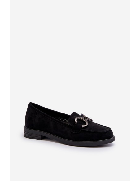 Women's Suede Moccasins with Decoration Black Echonesa
