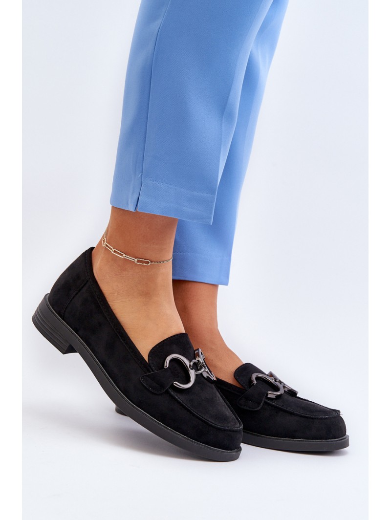 Women's Suede Moccasins with Decoration Black Echonesa