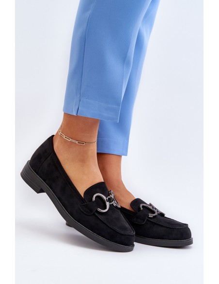 Women's Suede Moccasins with Decoration Black Echonesa