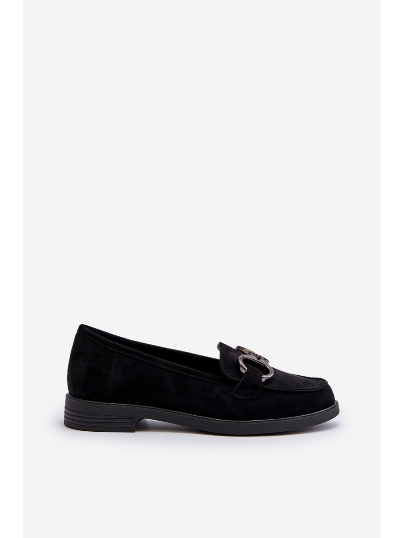 Women's Suede Moccasins with Decoration Black Echonesa