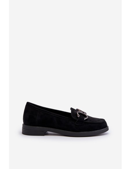 Women's Suede Moccasins with Decoration Black Echonesa