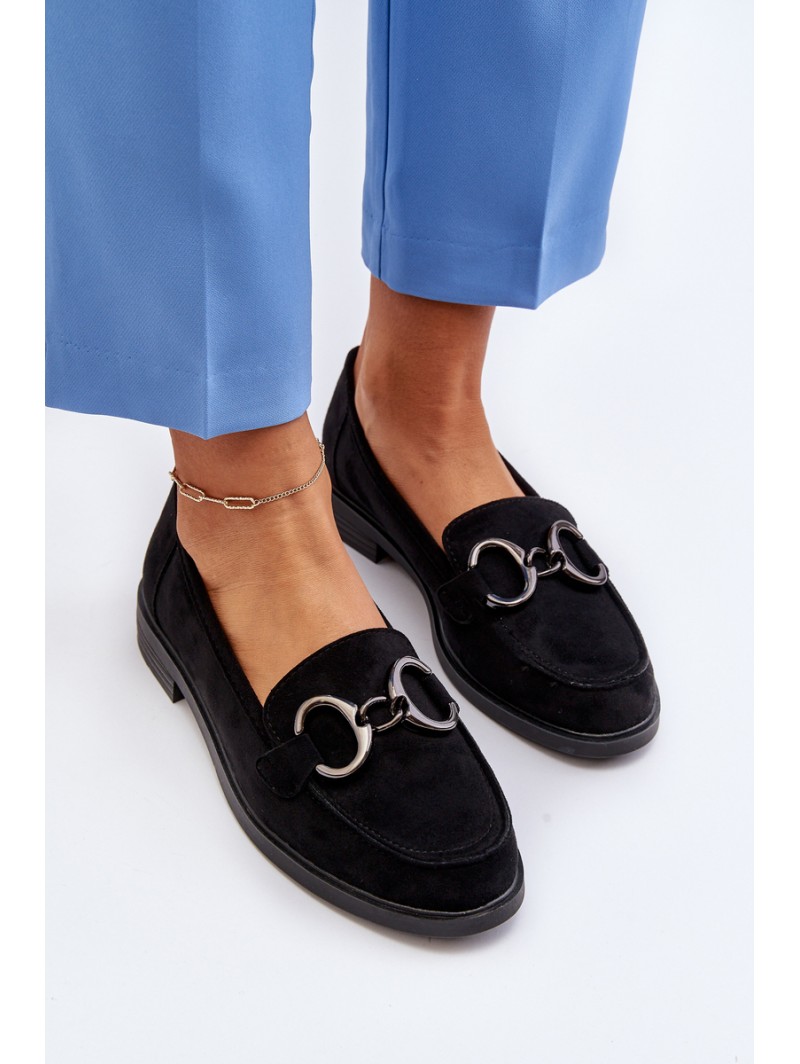 Women's Suede Moccasins with Decoration Black Echonesa