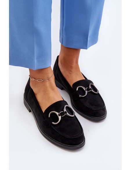 Women's Suede Moccasins with Decoration Black Echonesa