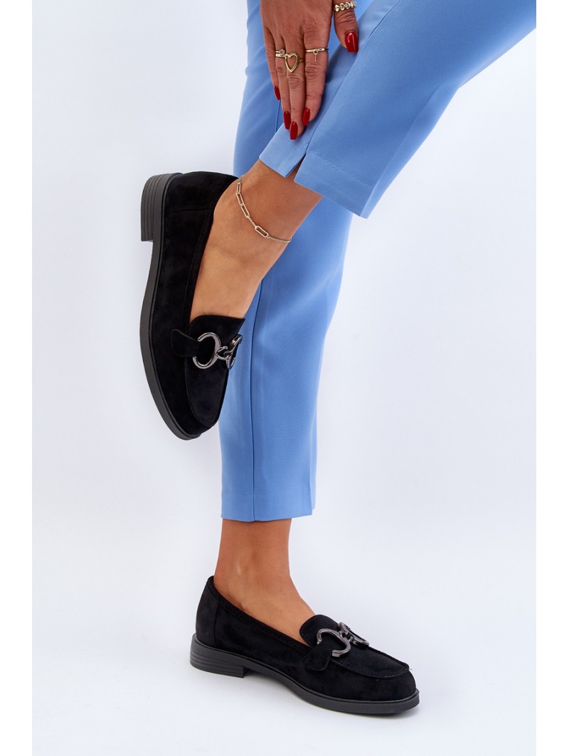 Women's Suede Moccasins with Decoration Black Echonesa