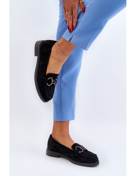 Women's Suede Moccasins with Decoration Black Echonesa