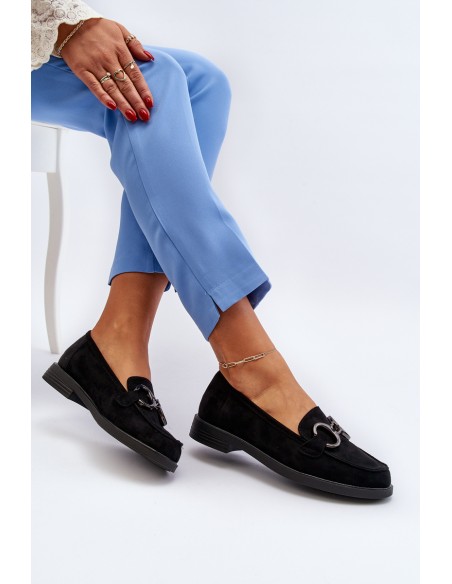 Women's Suede Moccasins with Decoration Black Echonesa