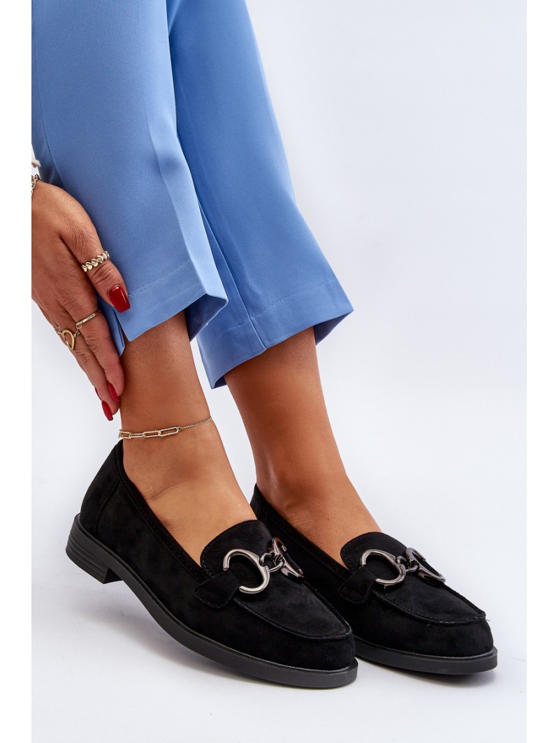 Women's Suede Moccasins with Decoration Black Echonesa