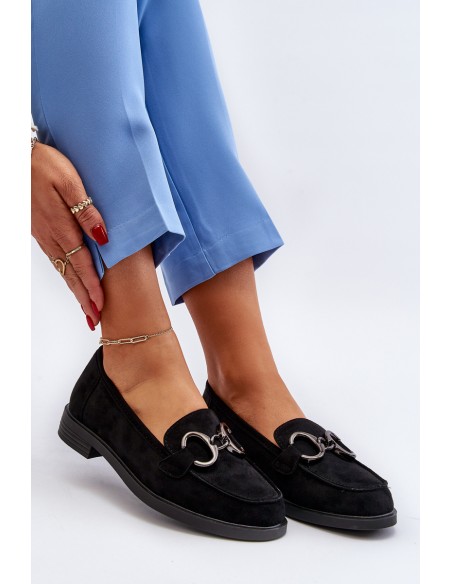 Women's Suede Moccasins with Decoration Black Echonesa