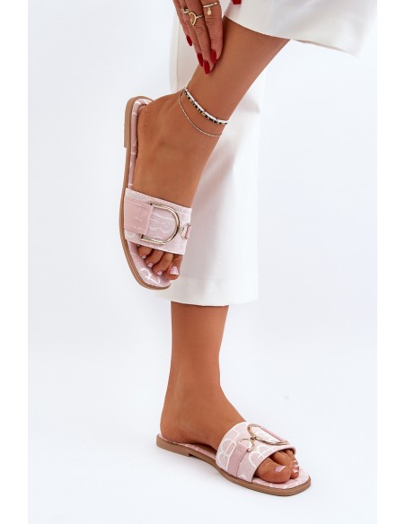 Shiny Women's Slippers With Decoration Pink Taleci