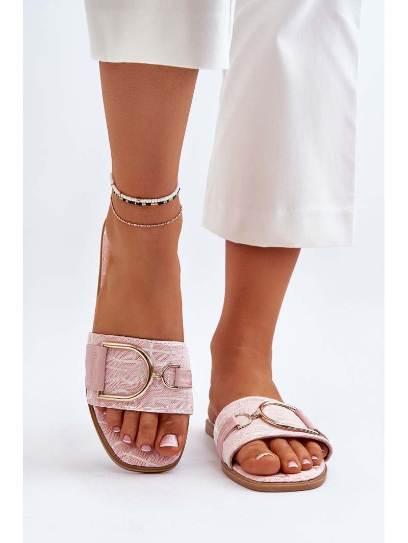 Shiny Women's Slippers With Decoration Pink Taleci