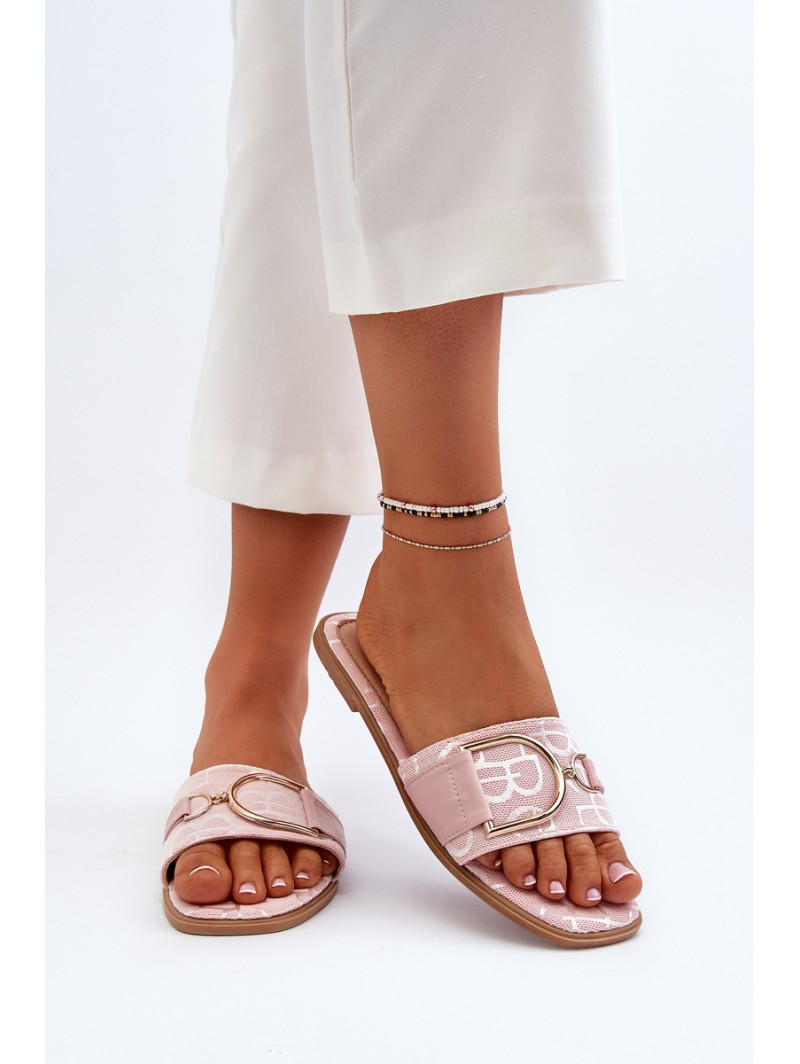 Shiny Women's Slippers With Decoration Pink Taleci