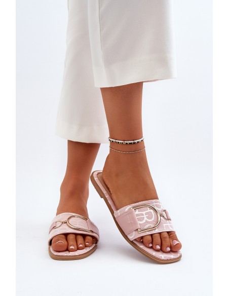 Shiny Women's Slippers With Decoration Pink Taleci