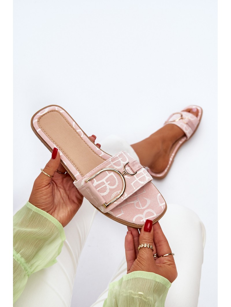 Shiny Women's Slippers With Decoration Pink Taleci