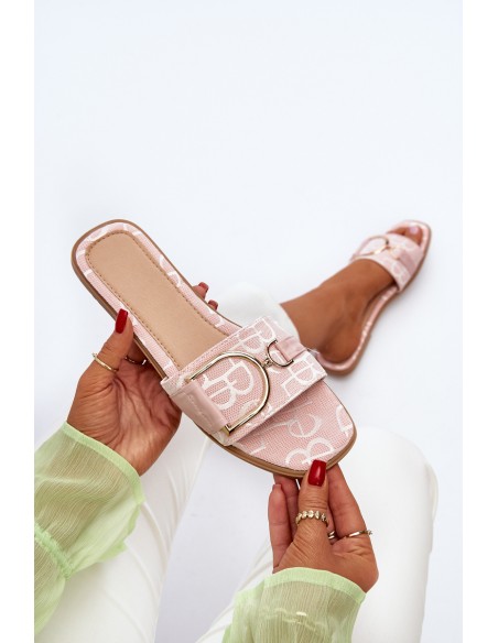 Shiny Women's Slippers With Decoration Pink Taleci