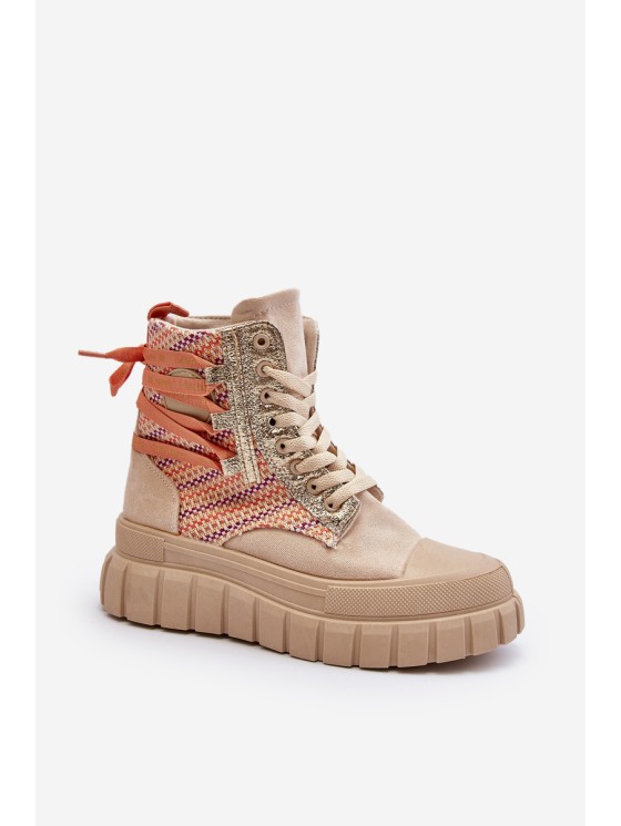 Women's High Suede Sneakers Beige Eleamia