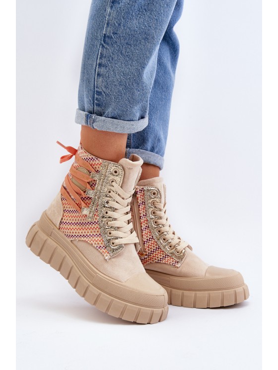Women's High Suede Sneakers Beige Eleamia 2
