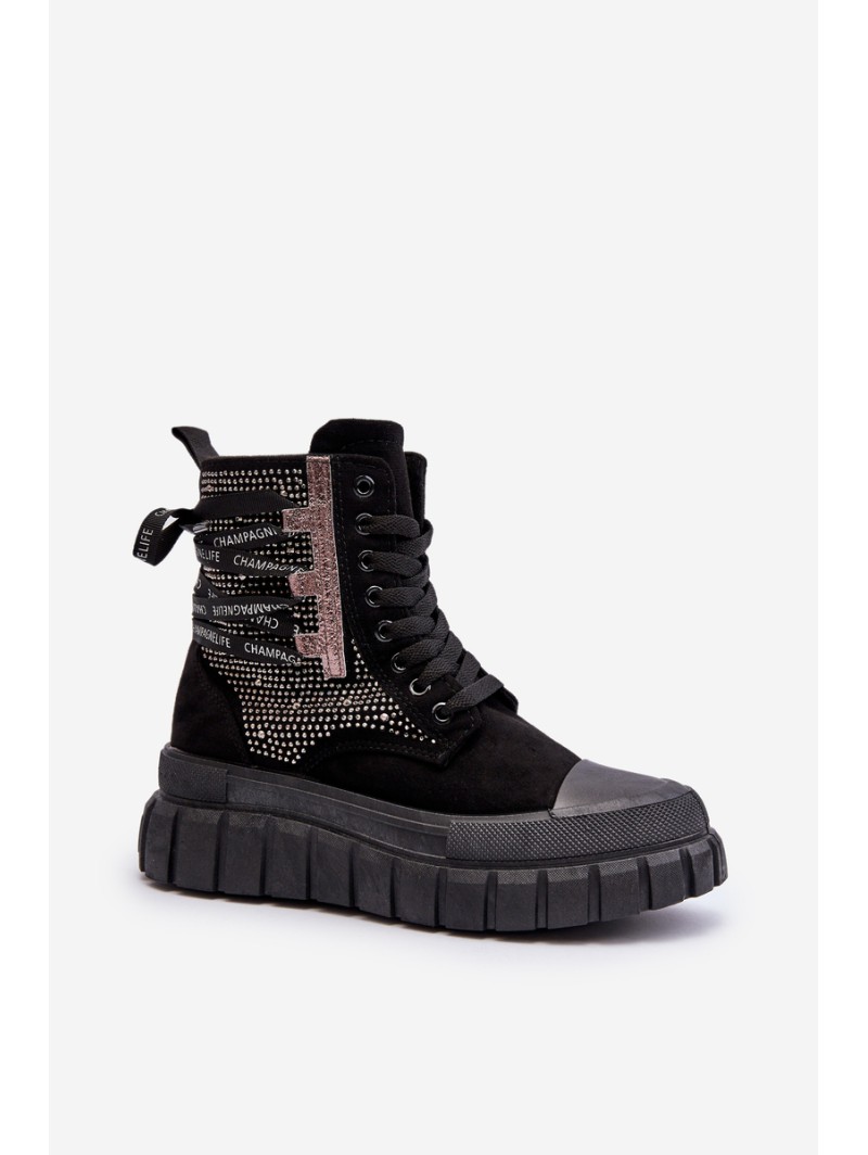 High Top Women's Sneakers on Chunky Platform Black Wonise