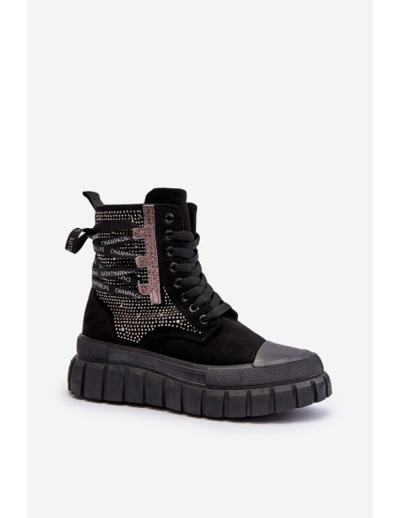 High Top Women's Sneakers on Chunky Platform Black Wonise