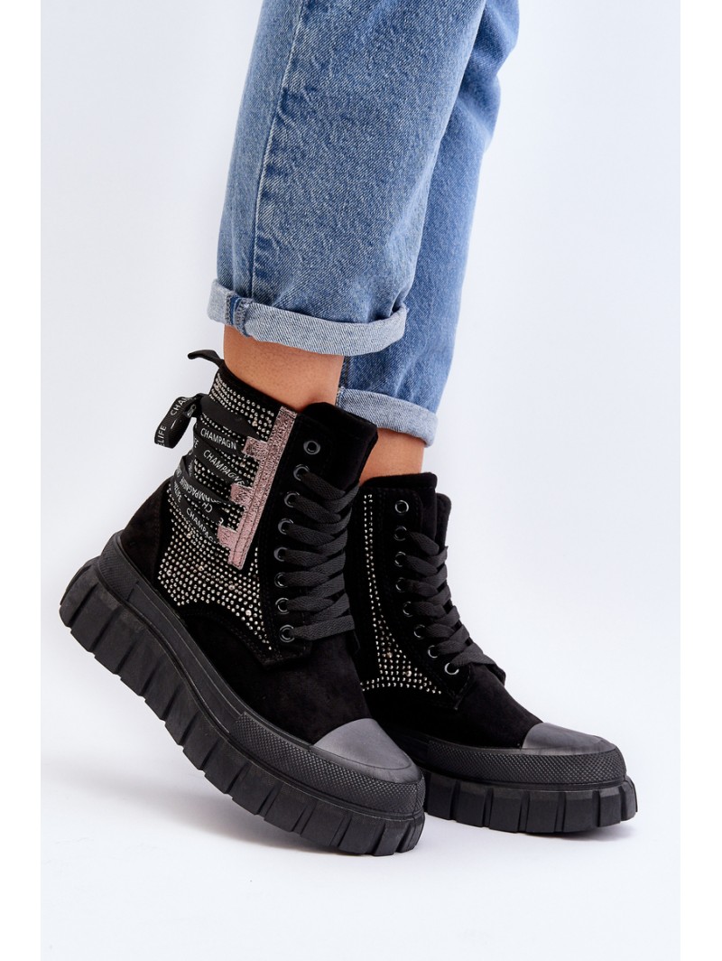 High Top Women's Sneakers on Chunky Platform Black Wonise