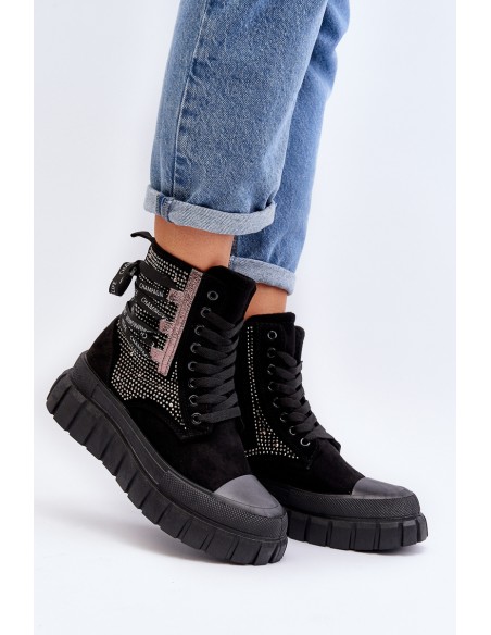 High Top Women's Sneakers on Chunky Platform Black Wonise