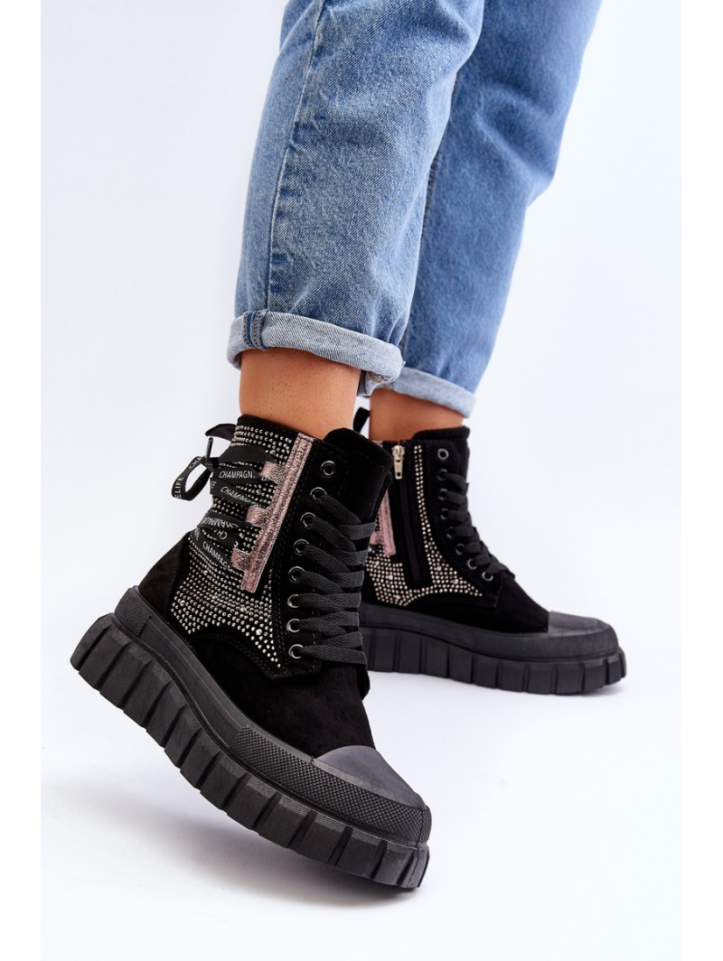 High Top Women's Sneakers on Chunky Platform Black Wonise