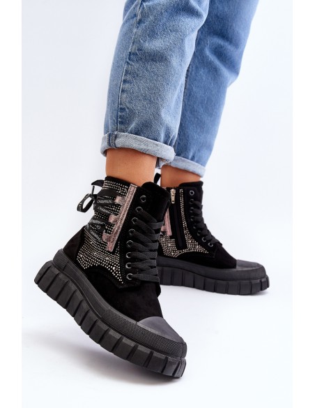 High Top Women's Sneakers on Chunky Platform Black Wonise