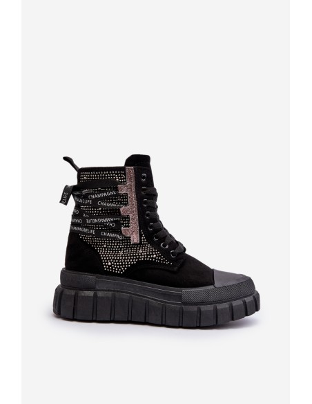 High Top Women's Sneakers on Chunky Platform Black Wonise