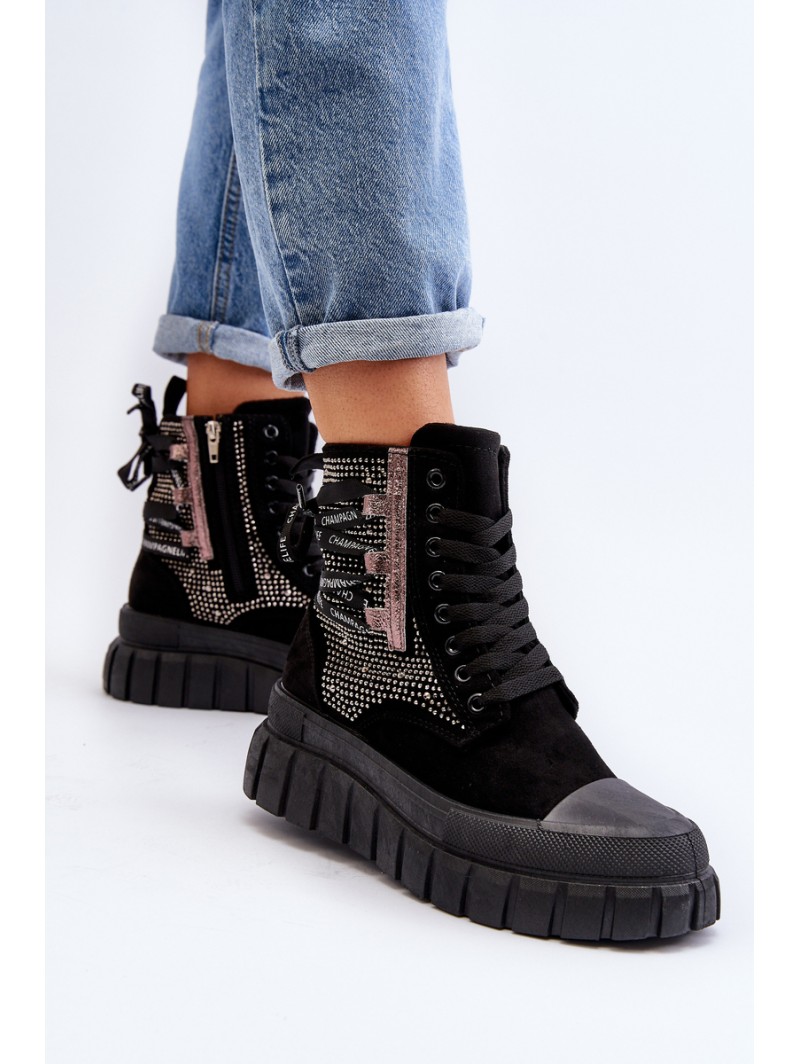 High Top Women's Sneakers on Chunky Platform Black Wonise