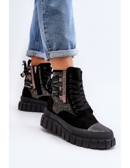 High Top Women's Sneakers on Chunky Platform Black Wonise