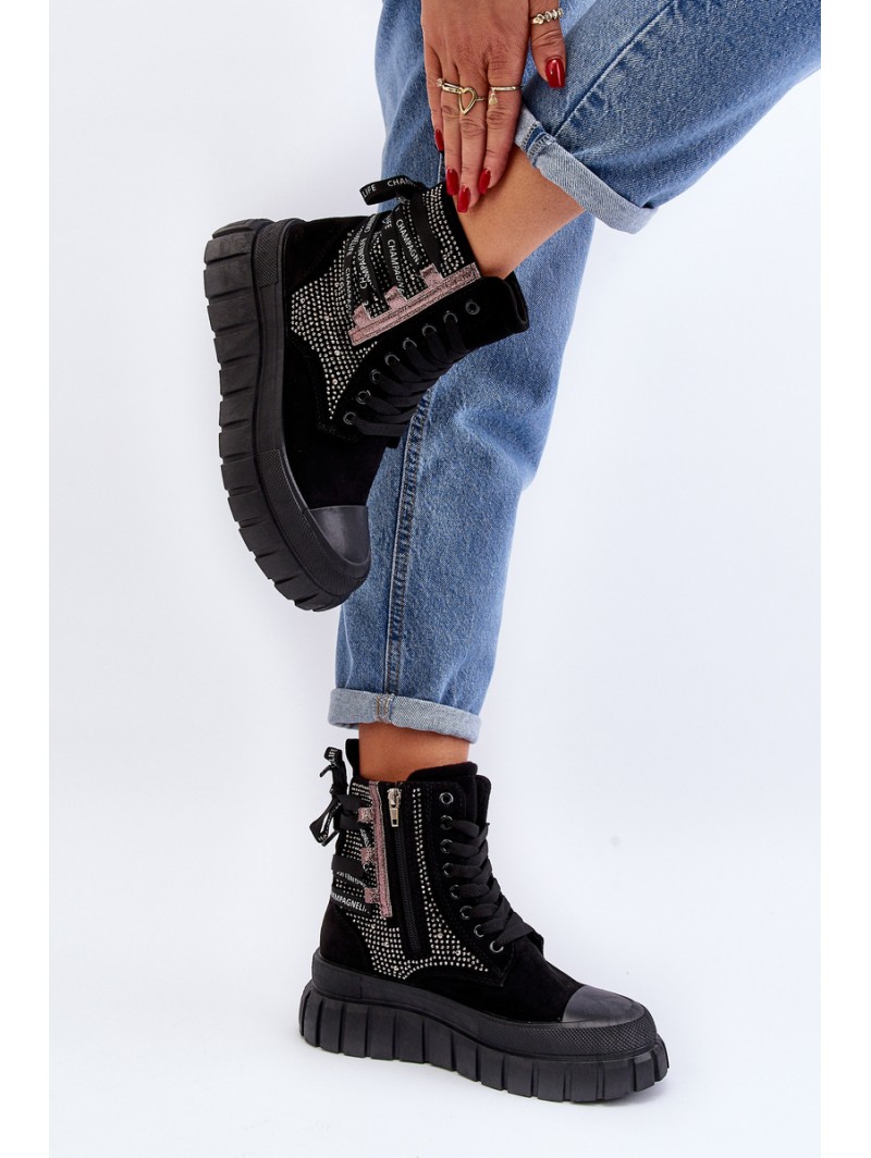 High Top Women's Sneakers on Chunky Platform Black Wonise