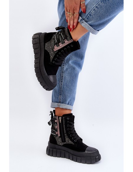 High Top Women's Sneakers on Chunky Platform Black Wonise