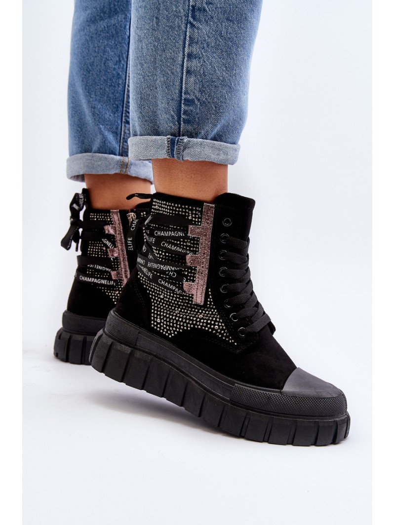 High Top Women's Sneakers on Chunky Platform Black Wonise