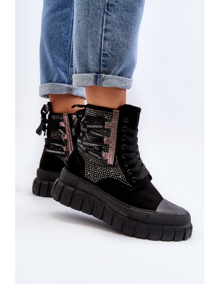 High Top Women's Sneakers on Chunky Platform Black Wonise