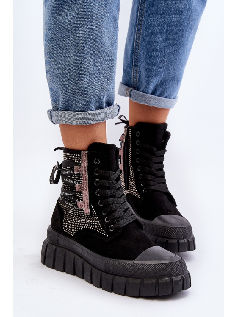 High Top Women's Sneakers on Chunky Platform Black Wonise