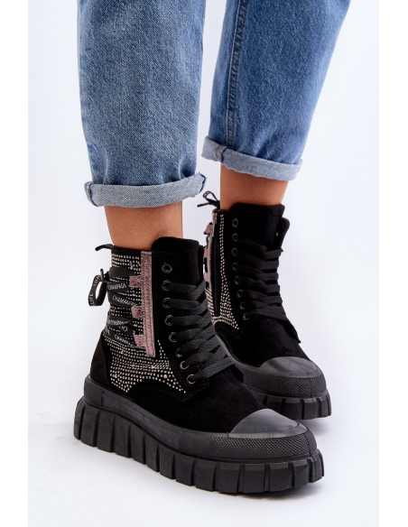 High Top Women's Sneakers on Chunky Platform Black Wonise