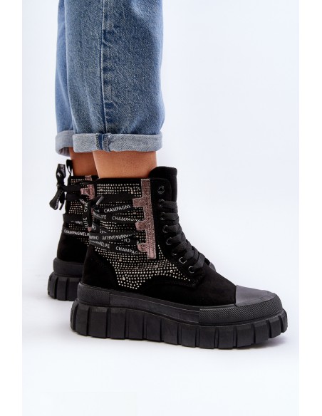 High Top Women's Sneakers on Chunky Platform Black Wonise