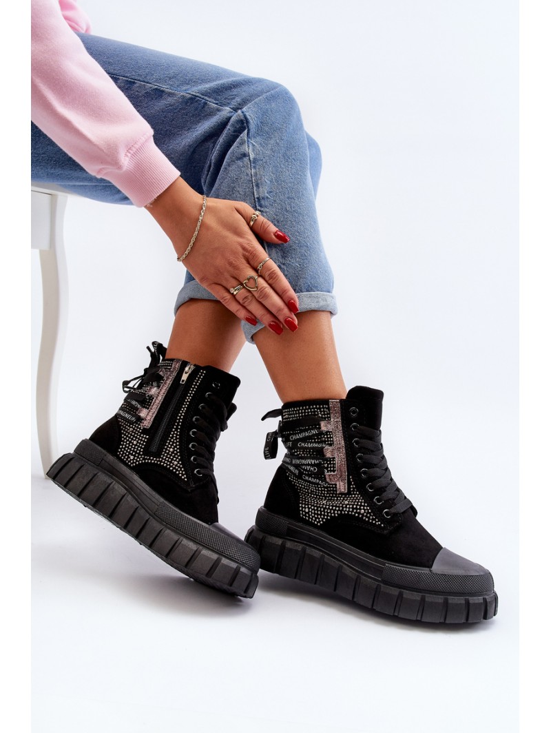 High Top Women's Sneakers on Chunky Platform Black Wonise
