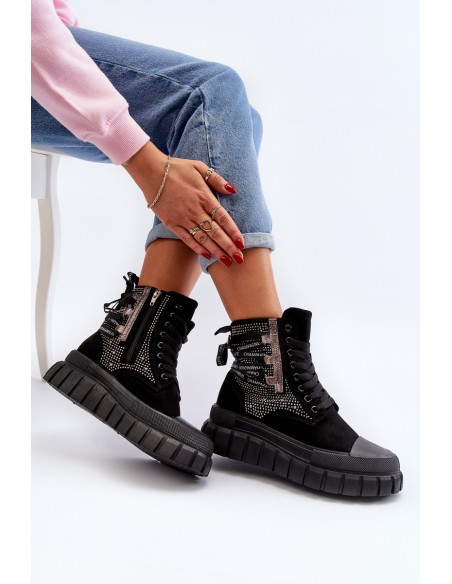 High Top Women's Sneakers on Chunky Platform Black Wonise