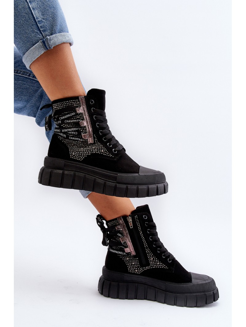 High Top Women's Sneakers on Chunky Platform Black Wonise