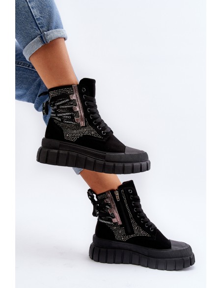 High Top Women's Sneakers on Chunky Platform Black Wonise